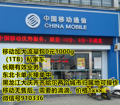 黑龙江大庆齐齐哈尔移动加大流量包0元1000g（1TB）私家车
