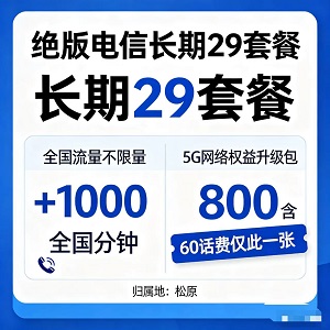 松原专属！800含60话费，电信29元长期套餐仅此一张